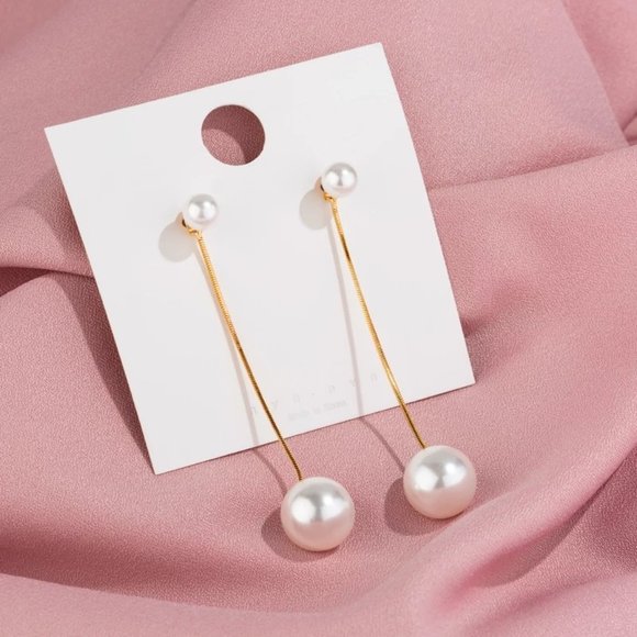 14k Gold Shell Pearl Long Earrings Sterling Silver - Picture 3 of 10